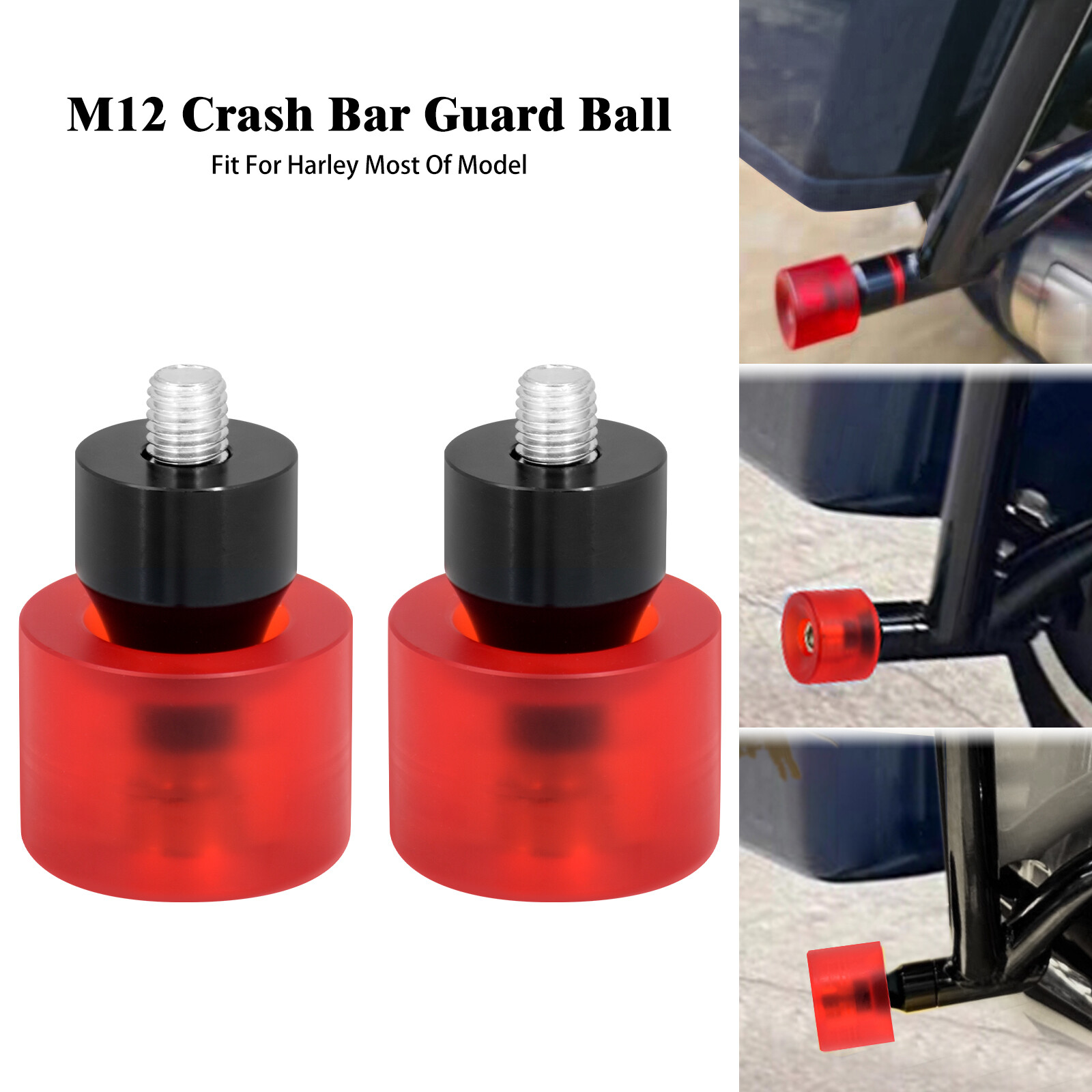 F&R Crash Bar Guard M12 Red Bars Screw End Cap Bolt Ball Fit For Harley Touring