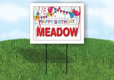 MEADOW HAPPY BIRTHDAY BALLOONS 18 in x 24 in Yard Sign Road Sign with Stand
