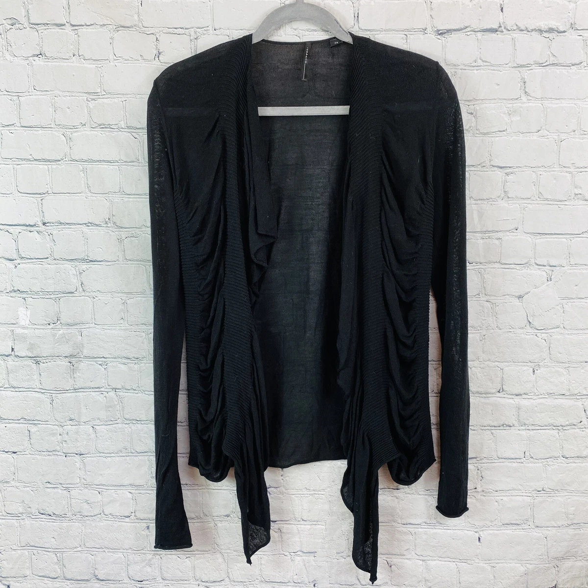 Womens black top waterfall cardigan