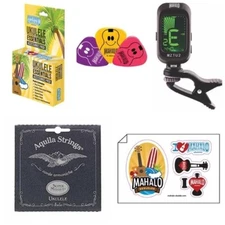 Mahalo Ukulele Essentials accessory pack w/Clip on Tuner, Aquila Strings & more!