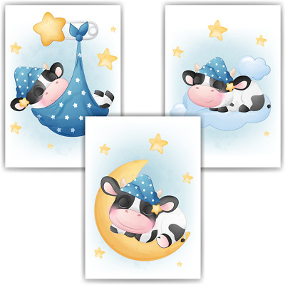 3er Set Poster für Kinderzimmer Bilder Babyzimmer Babyparty Kinderposter Kuh