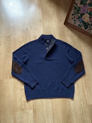 Barbour Half 1/4 Zip Knit Wool Elbow Patch Sweater Jumper Size XL Blue