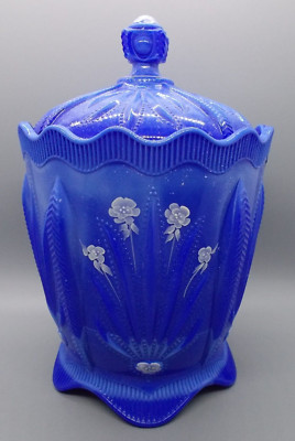 Fenton Periwinkle 100th Ann HP Cactus Jar HP by K. Brightbill FFOGKC 2005