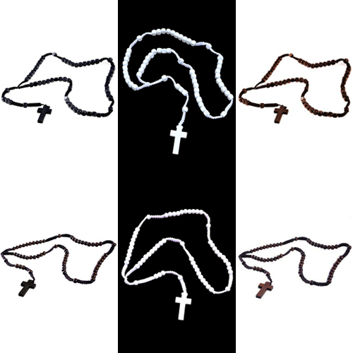 Rosenkranz Kreuz Halskette Holz Perlen Perlenkette Gebetskette Jesus Ave Maria
