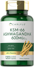 KSM-66 Ashwagandha 600mg  120 Vegan Caplets  with L-Theanine  by Carlyle