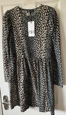 BNWT Oversized ZARA Animal Print Textured Jersey Smock Dress S 10/12