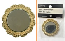 NEW MINIATURE MINI CIRCULAR GOLDEN FRAMED WALL MIRROR DOLLHOUSE FAIRY DISPLAY