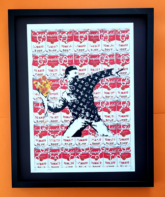 #ad Death NYC Large Framed 16x20in COA Pop Art Banksy Flower Thrower Campbell#x27;s FL $275.00