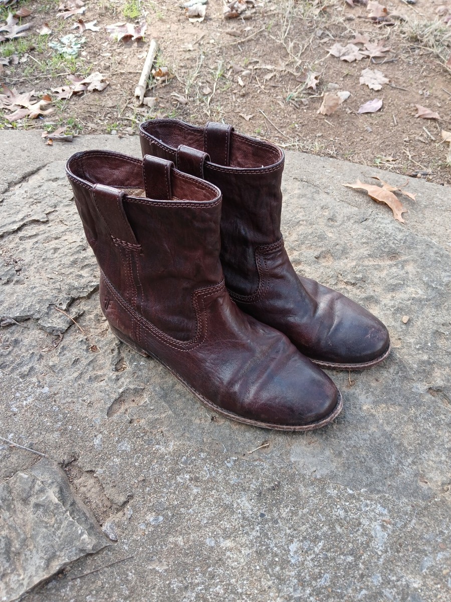 Frye Anna Shortie Dark Brown Leather Slouch Women’s Size M Ankle Booties