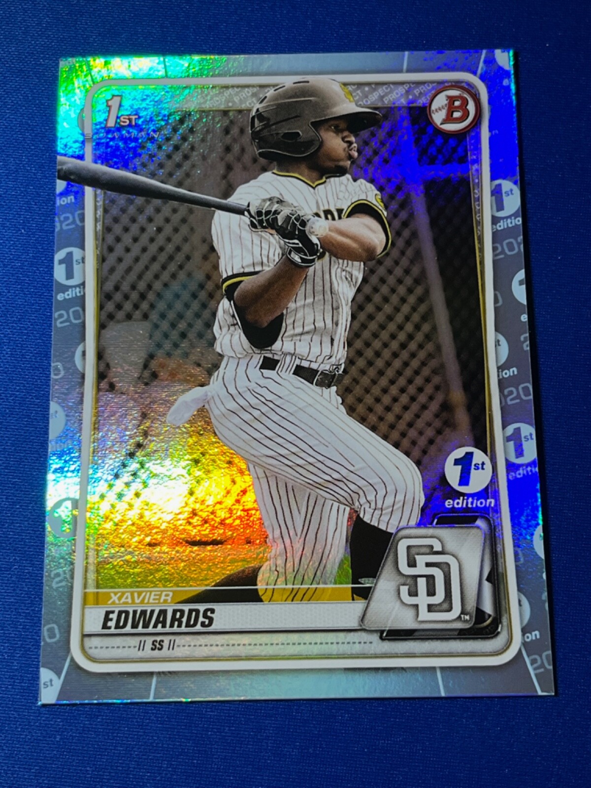 2020 Bowman 1st Edition Xavier Edwards BFE-10 Sky Blue Foil Miami Marlins Padres