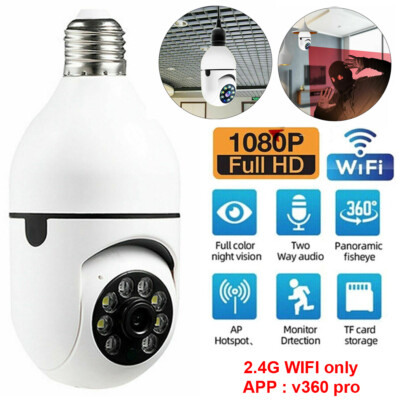 Wireless Light Bulb Security Camera Outdoor 2.4G WiFi 1080P Smart Screw in Light
