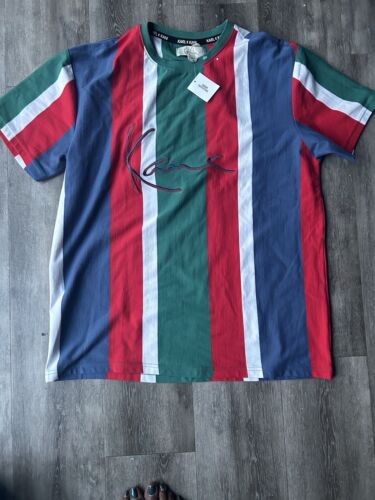 Karl Kani Shirt Men MGreen Red Stripes Big Spell Out Logo Tupac Streetwear Nw - Picture 1 of 5