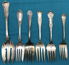 6 PC  Antique to Vintage Silverplated SERVING FORKS 7 1/2" - 10 1/4" w/Monograms