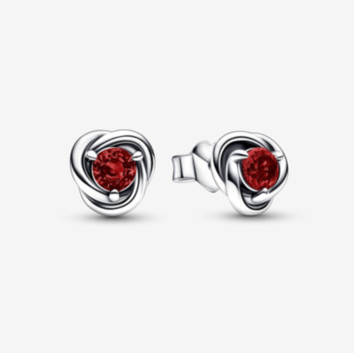 PANDORA 925 ale January Red Eternity Circle Stud Earrings 292334C06 BRAND NEW