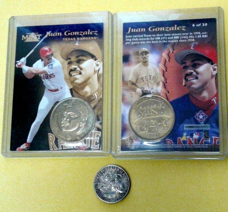 JUAN GONZALEZ Baseball medal Card RANGER token ficha tarjeta Puerto Rico Coin