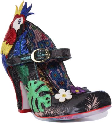 Irregular Choice Papagei Paradise mittlerer Damen-V-Absatz Party schwarz Multi UK 3 - 8
