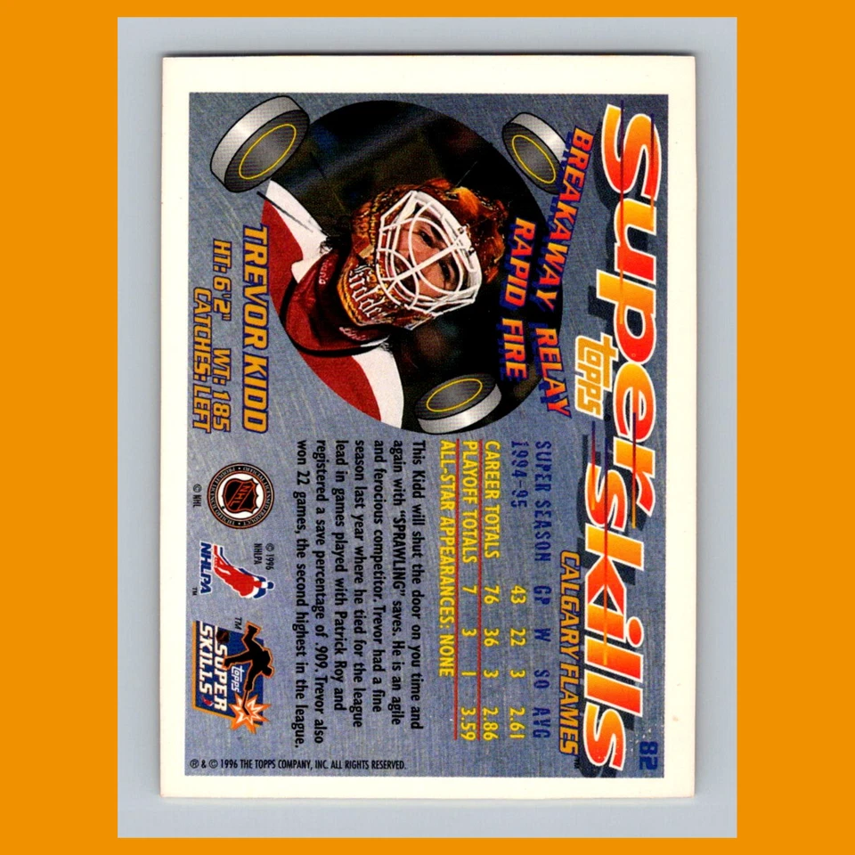 Trevor Kidd #82 1995 Topps Super Skills Calgary Flames Hockey Card NHL NM - Image 2 of 3