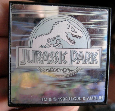 JURASSIC PARK VINTAGE 1992 prismatic hologram dinosaur Amblin licensed pin BADGE - Image 1 of 4