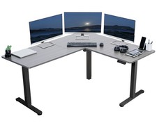 VIVO Gray Electric 63" x 55" Corner Desk Workstation, 3 Section Table Top