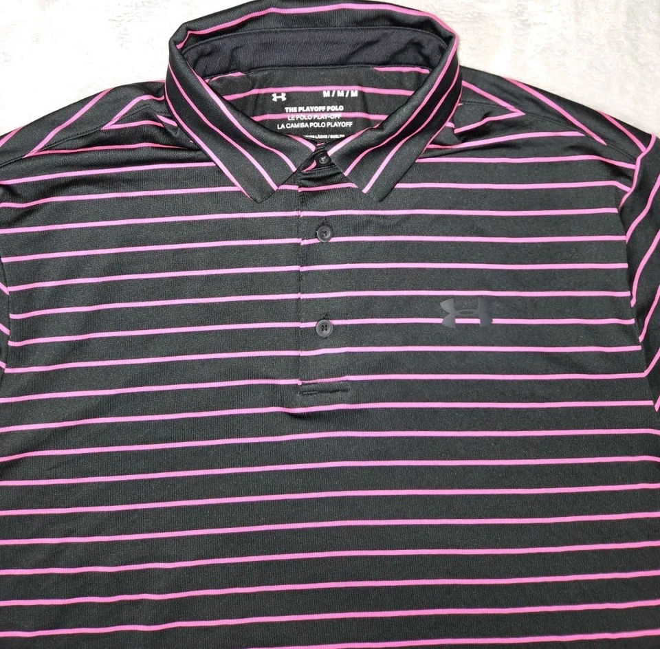 Camisa Polo Under Armour The Playoff Para Hombre Rayas Negra Rosa Mediana  Foto 3 de 4