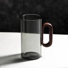 6pcs Borosilicate glass teacup/ Drinking Glass with resistant wooden handle Uk