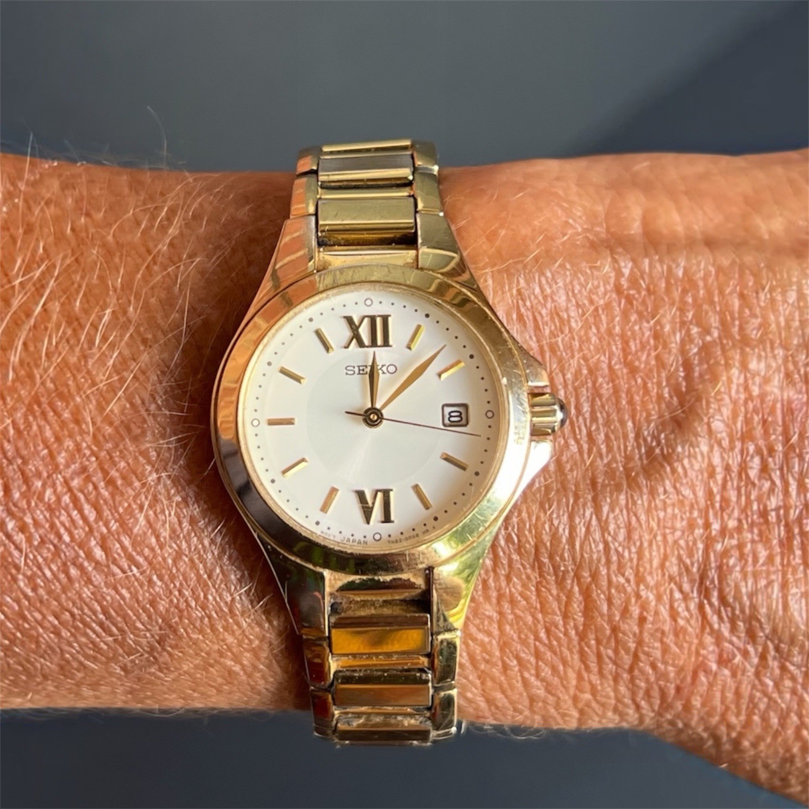 Vintage Seiko Women’s Gold-Tone Quartz Date Watch W/links Working New Battery