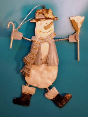 Christmas Hanging Articulated Metal Snowman Rustic Style Ornament