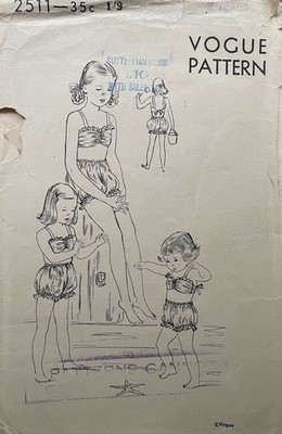 Rare 40s Girl s Beach Bathing Suit Vogue 2511 Uncut Sewing Pattern Sz 2 Ch21''