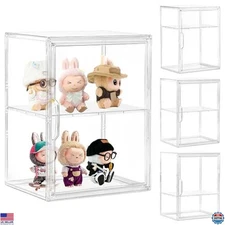 Acrylic Display Case, 2-Tier Stackable Storage Bins with Magnetic Lids, 4 Pack