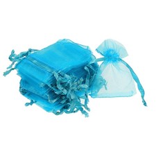 100pcs Organza Bags 2x3 Inch Drawstring Favor Pouches Sheer Mesh Bag Lake Blue