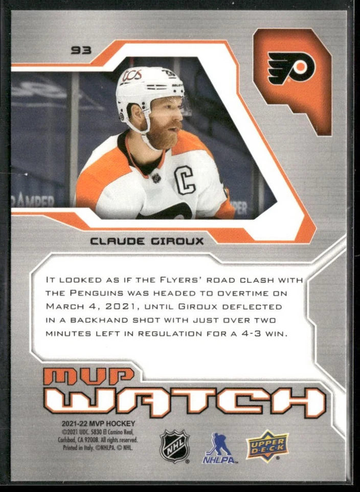 2021-22 Upper Deck MVP #93 Claude Giroux Philadelphia Flyers 20th Anniversary - Image 2 of 2