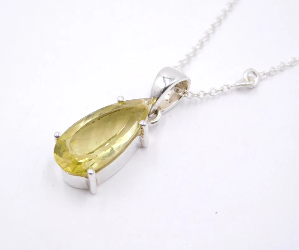 Colgante fino de cuarzo limón natural de plata de ley 925 de 4,3 gm tamaño 1,15" Foto 4 de 4