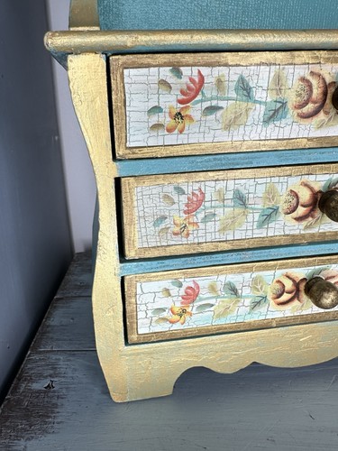 Salesman's Sample Wood Hutch Buffet Doll Furniture Drawers Crackle Flowers 16” - Picture 2 of 18