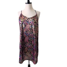 Vintage Y2K Womens Nightgown Slip Dress Lingerie L Satin Silky Metallic Barbie
