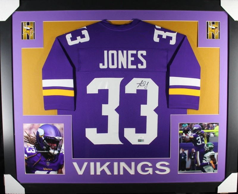Vikings Aaron Jones - NFL Signed 35x43 Framed Jersey JSA and PIA COA