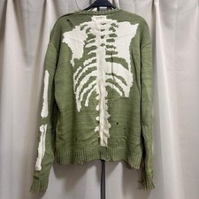 KAPITAL 5G wool bone Pattern crew sweater Skeleton Knit Size 3 Green from Japan