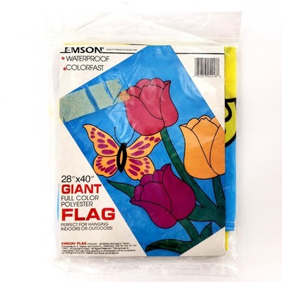 Vtg Emson Tulups Butterfly Giant Full Color Polyester Flag 28''x40'' New Sealed
