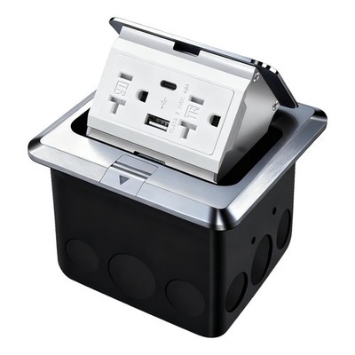 Pop Up Waterproof Floor Electrical Box with 4.8A USB Charger, Type c Charger and