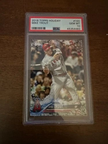 2018 TOPPS HOLIDAY BASEBALL CARD #100 MIKE TROUT PSA 10 MLB SNOWFLAKES ANGELS
