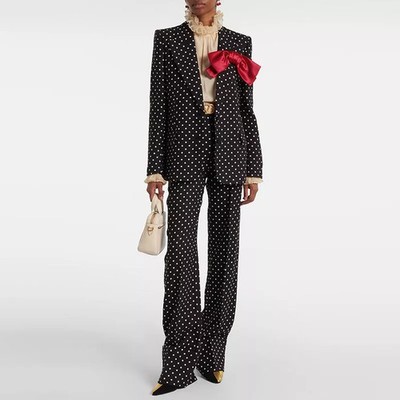 Anzug schwarz weiß Pois elegant mit roter Schleife Jacke und Hose CF49325