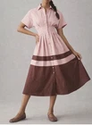 Exquise Anthropologie Tobie Shirt Dress Sz XL Pink Colorblock Button Front Midi