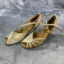 Womens Size 9 Gold Ballroom Dance Shoes Latin Ankle Strap Low Heel Made Germany
