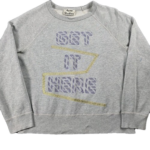 Authentic ACNE STUDIOS College Patch SS14 Men's Sweatshirt Gray Embroidered S