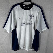 Nike Team FC Milwaukee Soccer Jersey Mens Large White Navy Blue Vintage USA Made