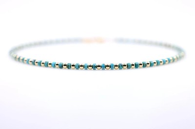 Arizona Turquoise Necklace Solid 14K Gold 4mm Heishi Beads, Minimalist Stack