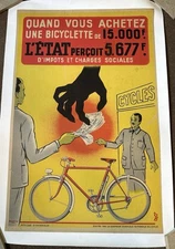 Original Vintage 1930s French Bicycle Anti Tax Poster