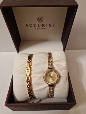 Accurist Damen Schmuckset Armbanduhr + Armband Rosegold mit Steinchen - NEU