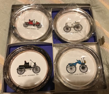 4 anciens sous-verres de voiture en porcelaine plaquée argent Sheridan vintage, 2 abîmés LIRE