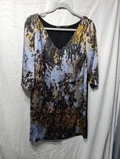 Zara Basics Boho SPLATTER Dress Blue & Orange 3/4 Sleeve Summer Beach Paisley