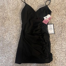 Emerald Sundae Ruched Mini Dress XL Black Bodycon Spaghetti Strap NWT